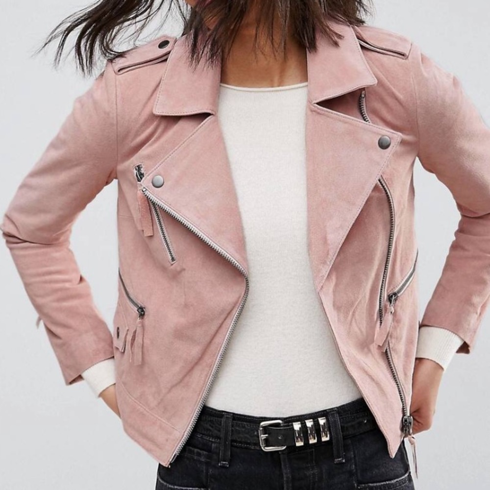 NWT ASOS Genuine Suede Blush Pink Moto Jacket